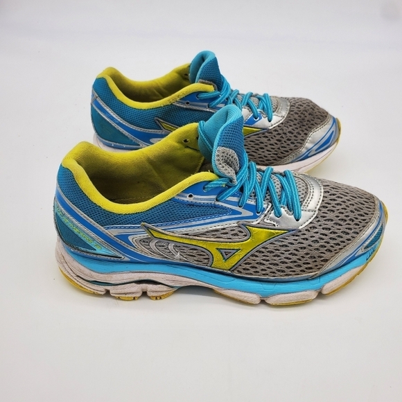 Mizuno Shoes Women's 9 Wave Inspire 13 Gray Aqua Yellow Running Training - Picture 14 of 14